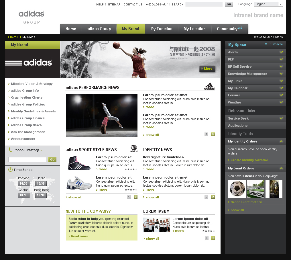 My Brand / adidas Brand landing page within the new intranet