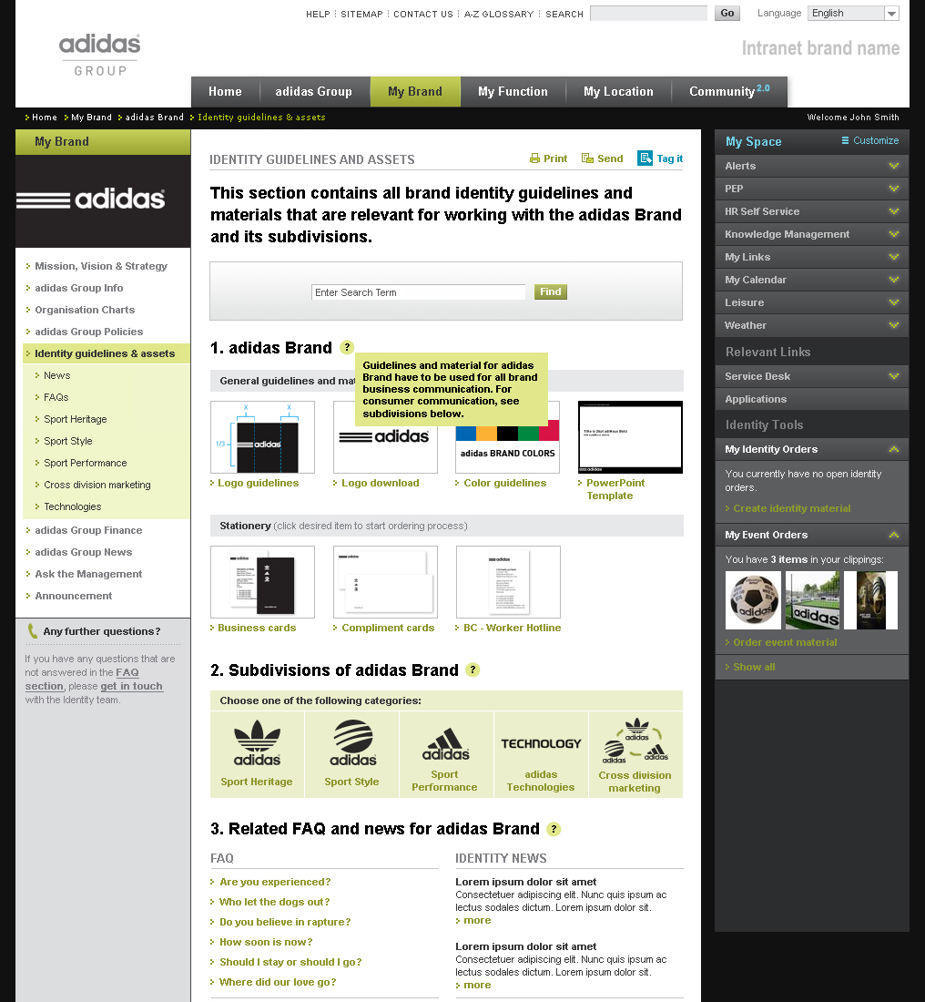 Identity index with info bubble overlay