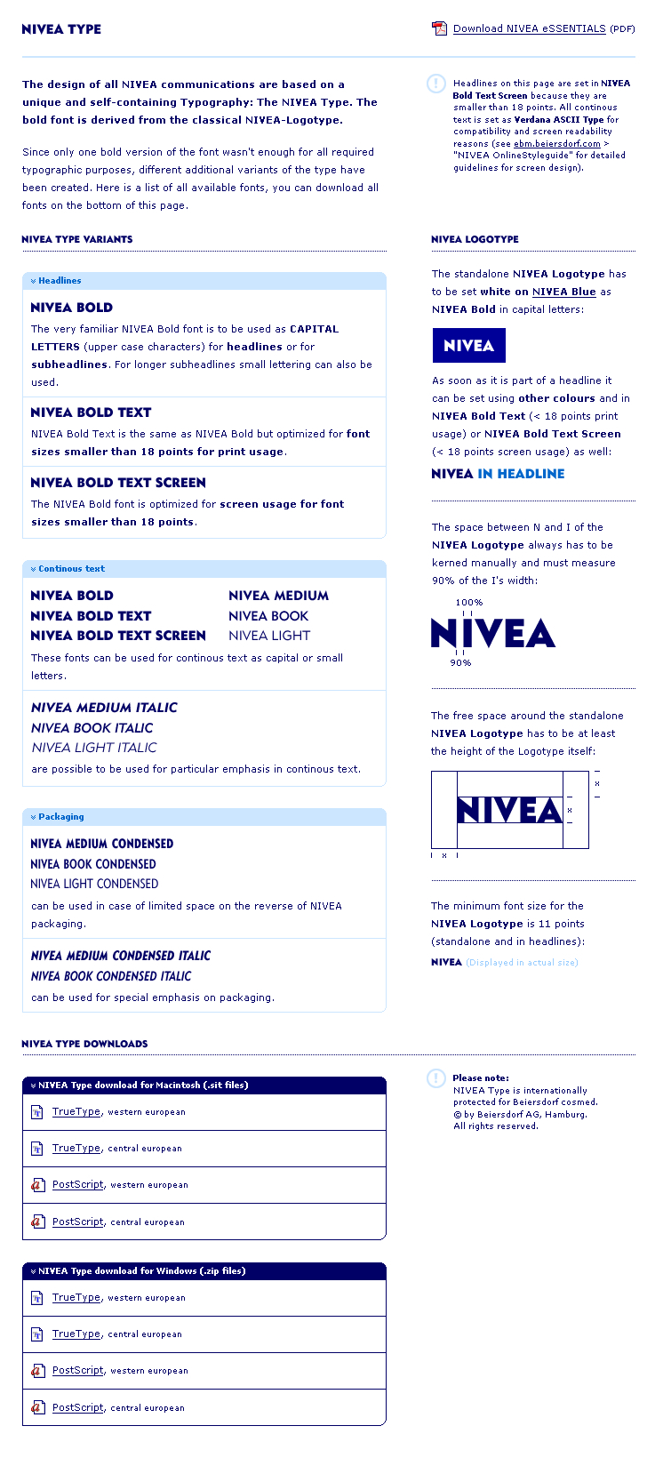 NIVEA Type Specifications